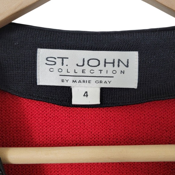 Vtg St John Collection Marie Gray Skirt Suit Set Size 4 Red Santana 2 Piece - Picture 8 of 15